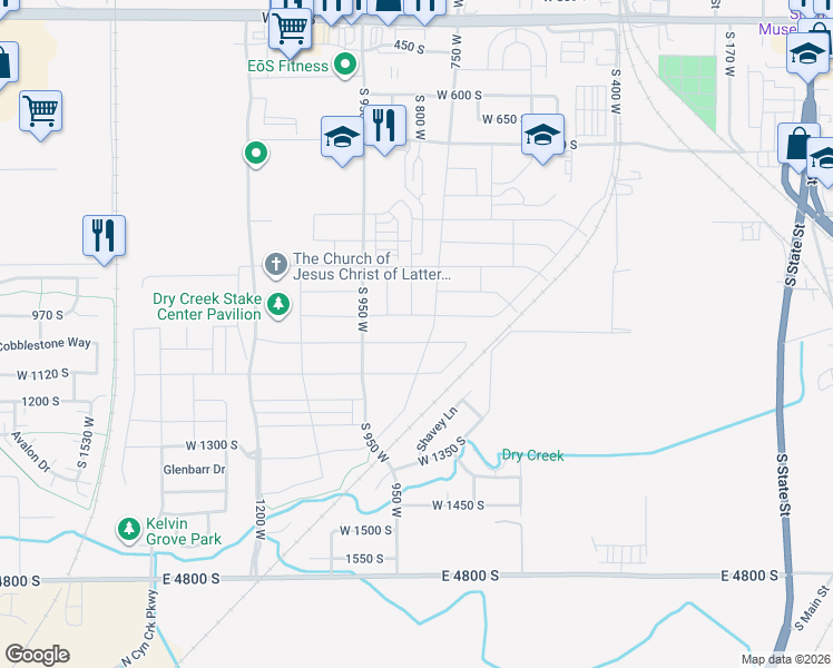 map of restaurants, bars, coffee shops, grocery stores, and more near 834 West 1050 South in Springville