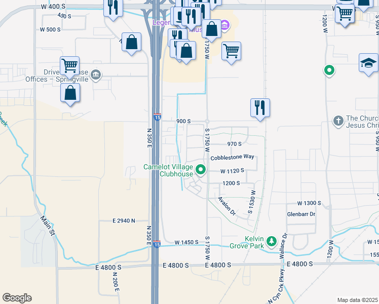 map of restaurants, bars, coffee shops, grocery stores, and more near 1825 West 1000 South in Springville