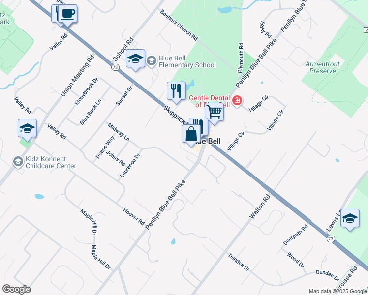 map of restaurants, bars, coffee shops, grocery stores, and more near 953 Penllyn Blue Bell Pike in Blue Bell