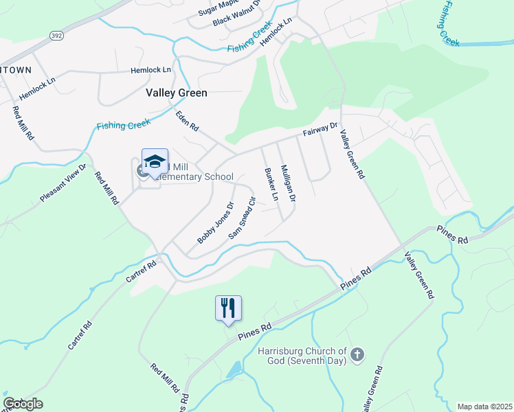 map of restaurants, bars, coffee shops, grocery stores, and more near 80 Sam Snead Circle in Goldsboro