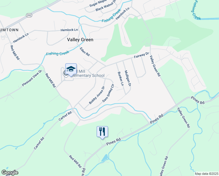 map of restaurants, bars, coffee shops, grocery stores, and more near 75 Sam Snead Circle in Goldsboro