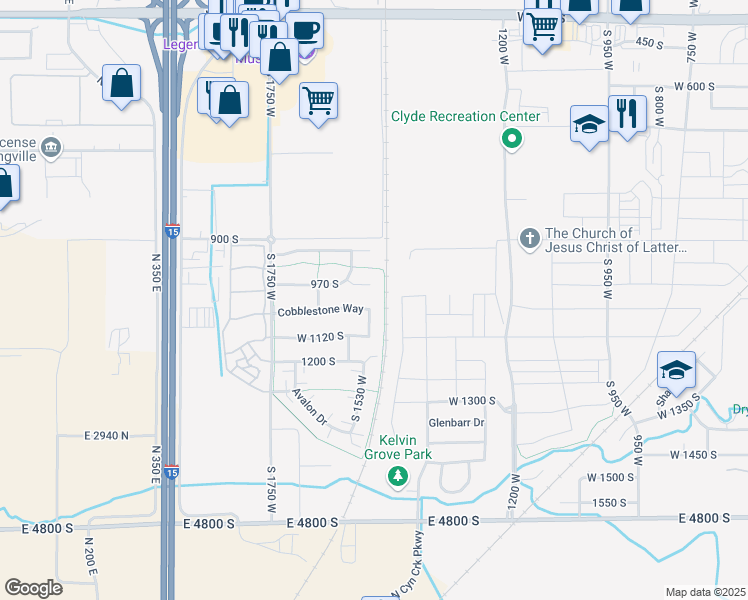map of restaurants, bars, coffee shops, grocery stores, and more near 1510 West 1065 South in Springville