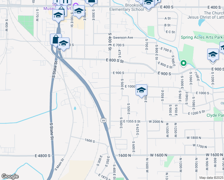 map of restaurants, bars, coffee shops, grocery stores, and more near 1031 S 400 E in Springville