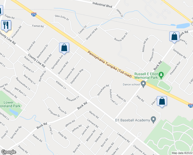 map of restaurants, bars, coffee shops, grocery stores, and more near 135 Spring Flower Court in Bucks County