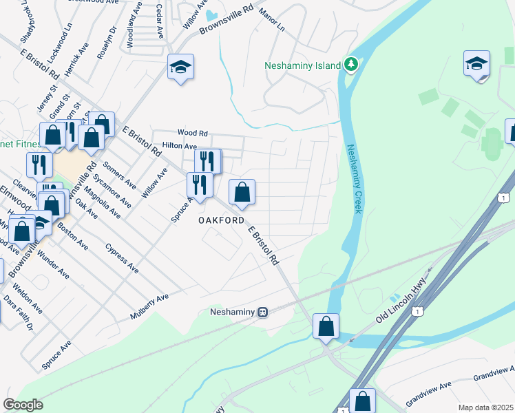 map of restaurants, bars, coffee shops, grocery stores, and more near 1164 Siles Avenue in Feasterville-Trevose