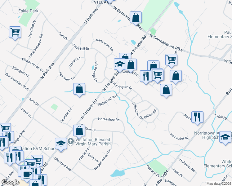 map of restaurants, bars, coffee shops, grocery stores, and more near 2473 Fieldcrest Ave in Eagleville