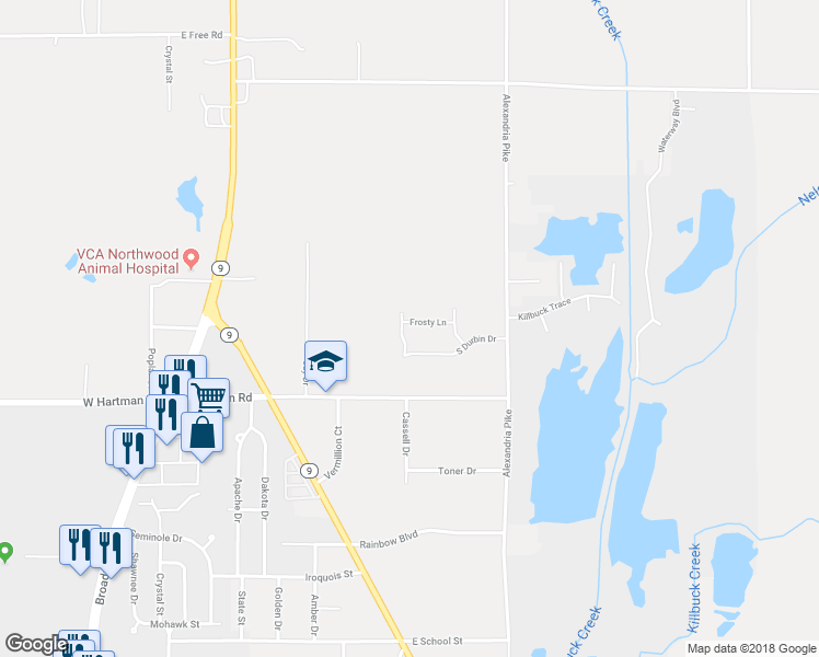 map of restaurants, bars, coffee shops, grocery stores, and more near 1201 Frosty Lane in Anderson