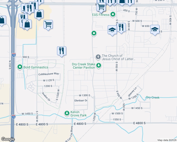 map of restaurants, bars, coffee shops, grocery stores, and more near 1028 South 1200 West in Springville
