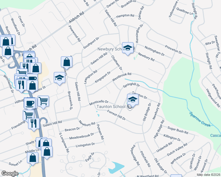 map of restaurants, bars, coffee shops, grocery stores, and more near 7 Stockport Way in Howell Township