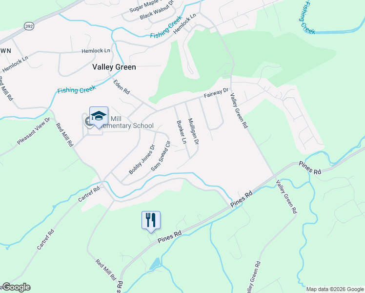 map of restaurants, bars, coffee shops, grocery stores, and more near 65 Bunker Lane in Valley Green
