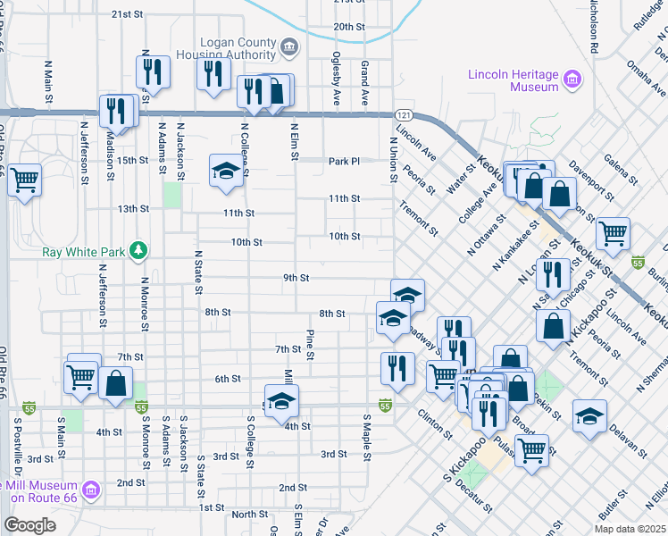 map of restaurants, bars, coffee shops, grocery stores, and more near 192 9th Street in Lincoln
