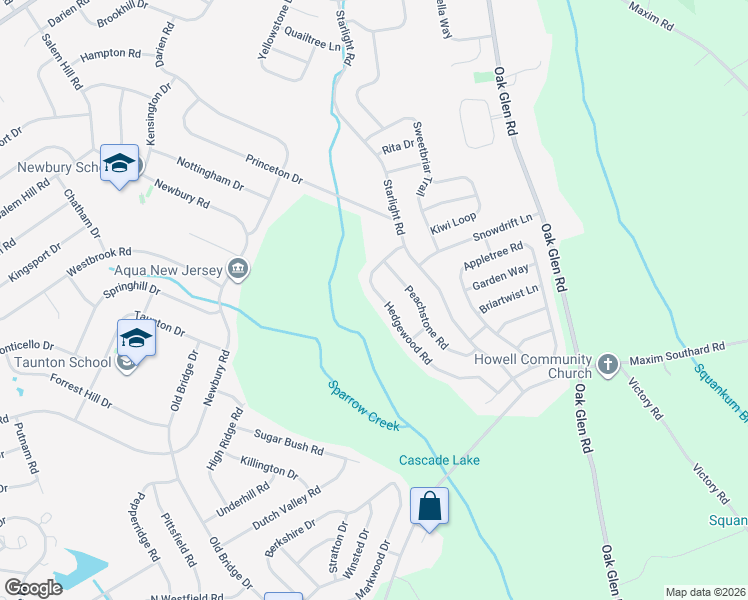 map of restaurants, bars, coffee shops, grocery stores, and more near 50 Hedgewood Road in Howell Township