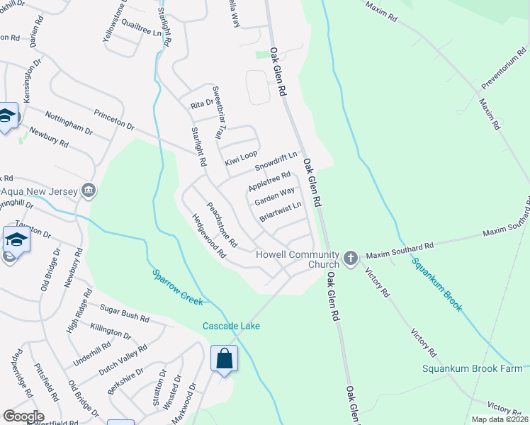 map of restaurants, bars, coffee shops, grocery stores, and more near 20 Briartwist Lane in Howell Township