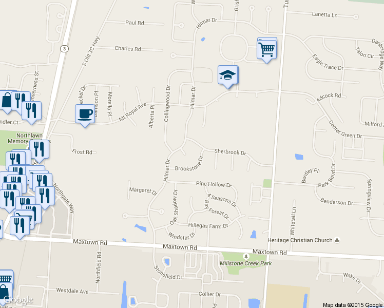 map of restaurants, bars, coffee shops, grocery stores, and more near 6883 Springwood Place in Westerville