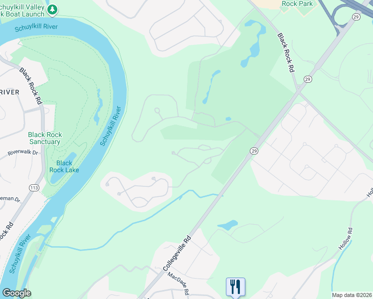 map of restaurants, bars, coffee shops, grocery stores, and more near 30 Eagle Rd in Phoenixville
