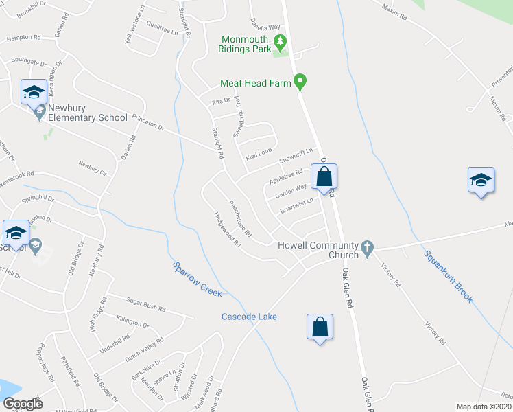 map of restaurants, bars, coffee shops, grocery stores, and more near 40 Starlight Road in Howell Township