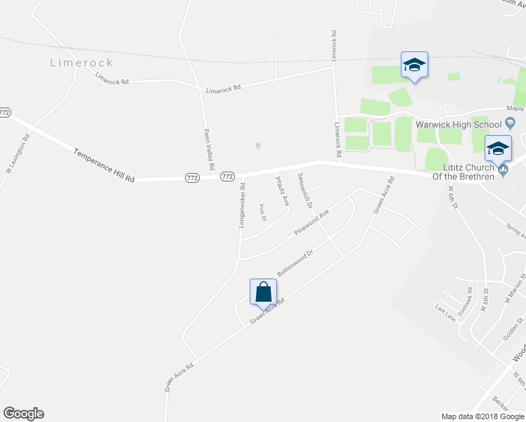 map of restaurants, bars, coffee shops, grocery stores, and more near 5 Irvin Drive in Lititz