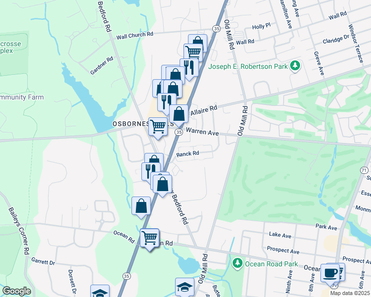 map of restaurants, bars, coffee shops, grocery stores, and more near 151 Spring Lake Garden Court in Spring Lake