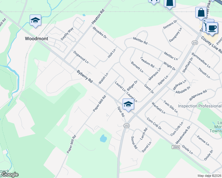 map of restaurants, bars, coffee shops, grocery stores, and more near 3515 Post Road in Montgomery County