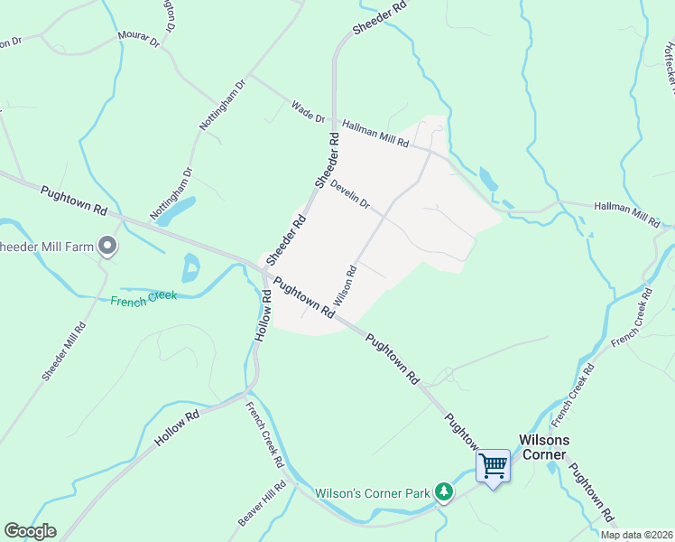 map of restaurants, bars, coffee shops, grocery stores, and more near 105 Wilson Road in Phoenixville