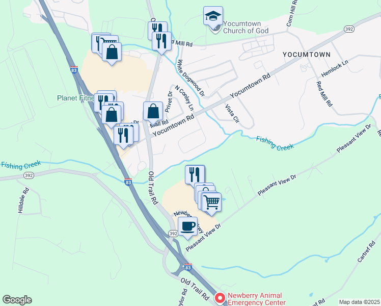 map of restaurants, bars, coffee shops, grocery stores, and more near 130 Conley Ln in Etters
