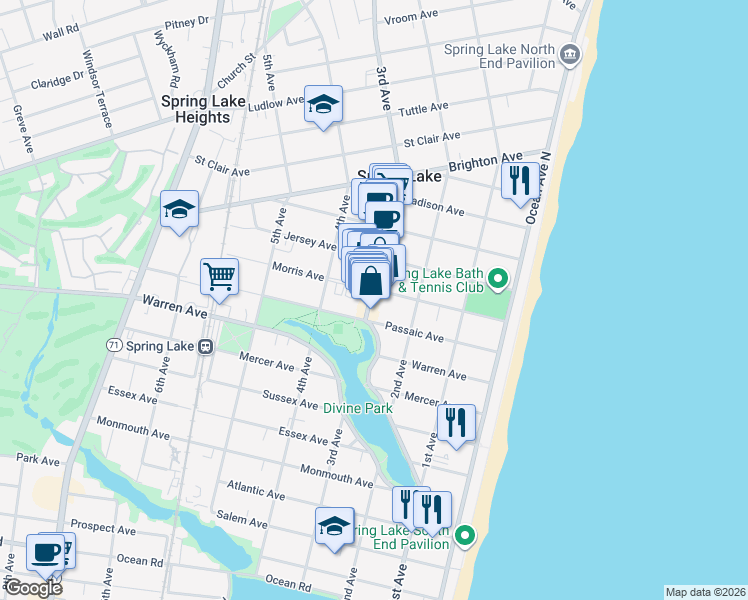map of restaurants, bars, coffee shops, grocery stores, and more near 1118 3rd Avenue in Spring Lake