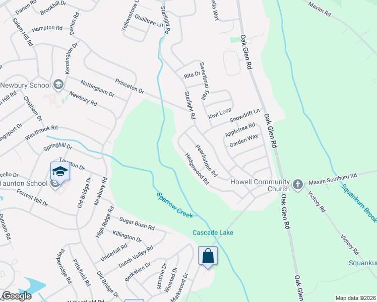 map of restaurants, bars, coffee shops, grocery stores, and more near 50 Hedgewood Road in Howell Township