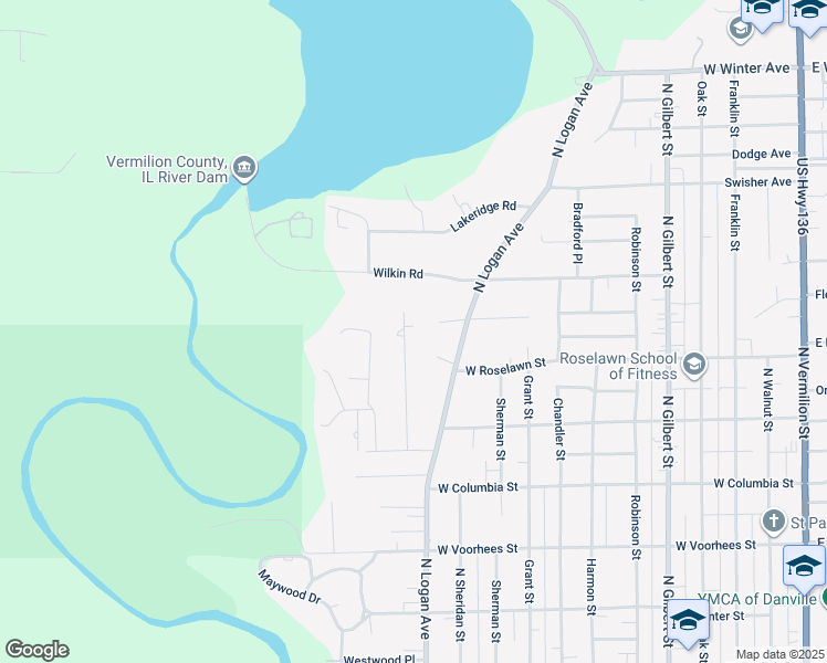 map of restaurants, bars, coffee shops, grocery stores, and more near 1506 Rivercrest Road in Danville