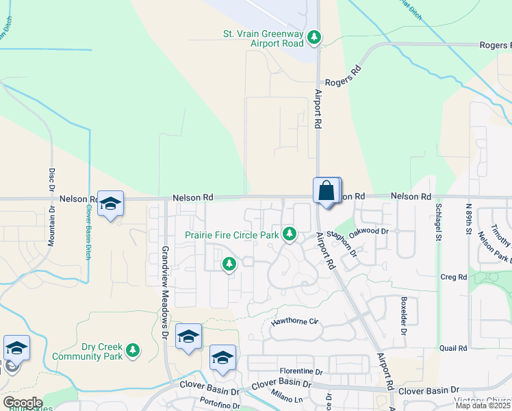 map of restaurants, bars, coffee shops, grocery stores, and more near 4501 Nelson Road in Longmont
