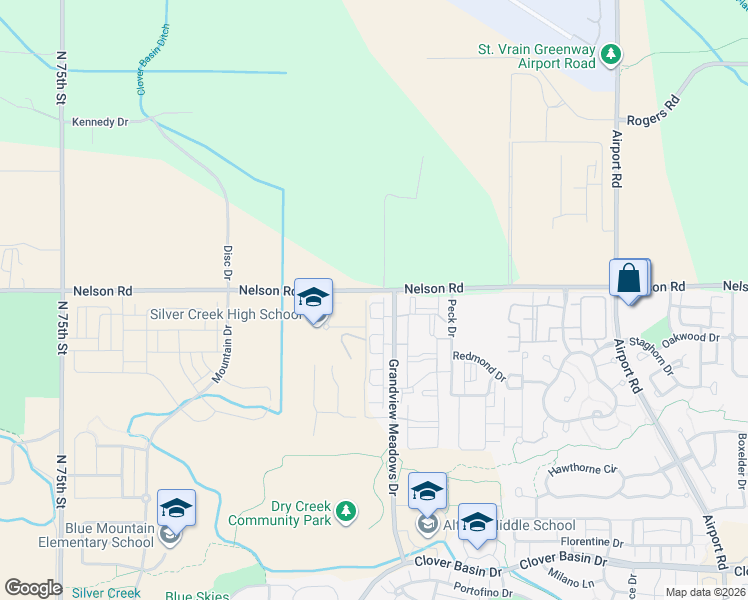 map of restaurants, bars, coffee shops, grocery stores, and more near 621 Robert Street in Longmont