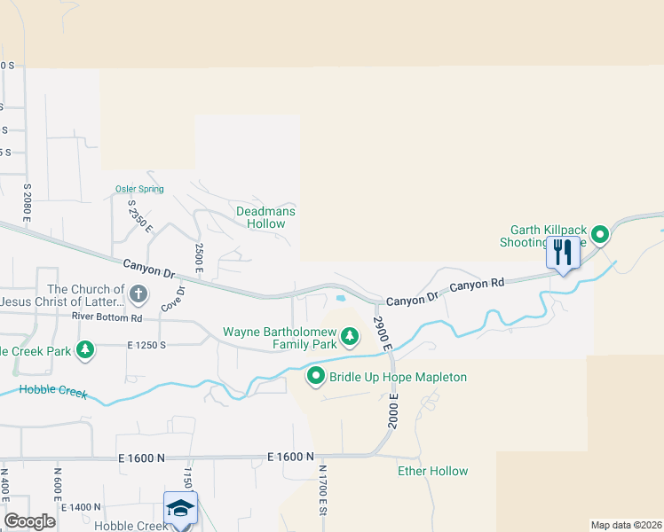 map of restaurants, bars, coffee shops, grocery stores, and more near 2929 Thirty Oaks Drive in Springville