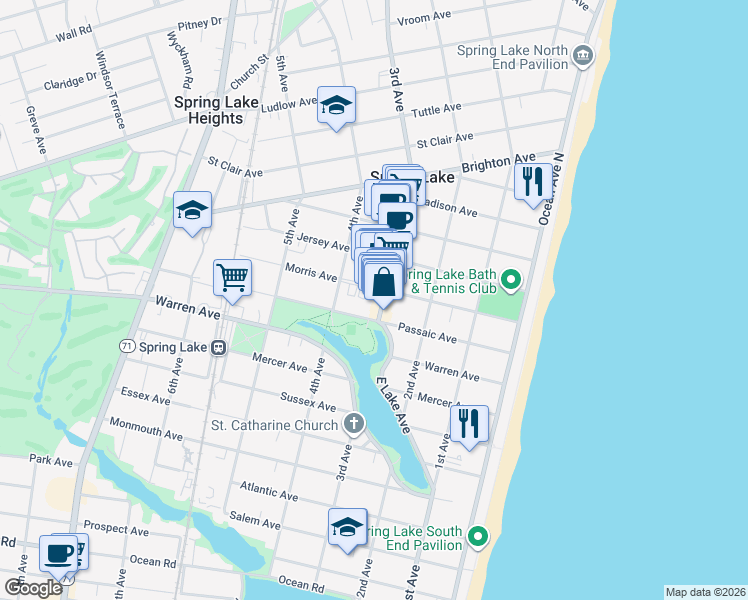 map of restaurants, bars, coffee shops, grocery stores, and more near 310 Passaic Avenue in Spring Lake