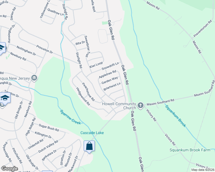 map of restaurants, bars, coffee shops, grocery stores, and more near 20 Briartwist Lane in Howell Township