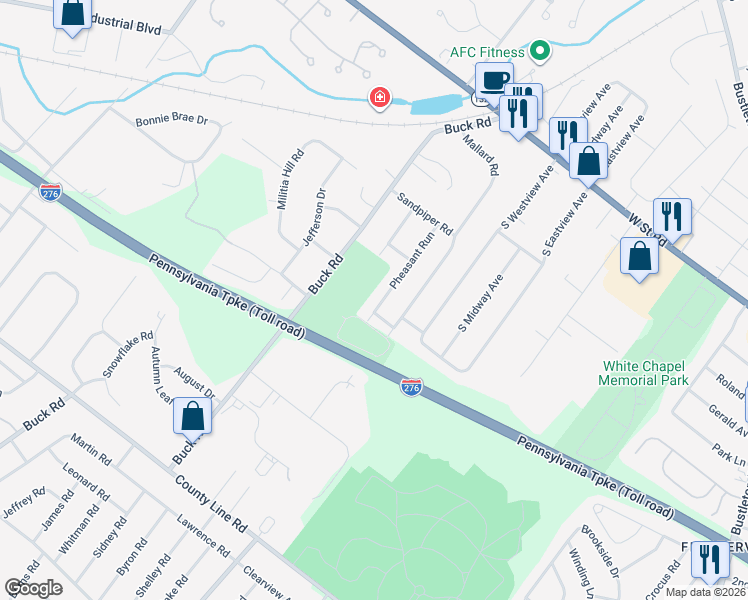 map of restaurants, bars, coffee shops, grocery stores, and more near 150 Pheasant Run in Feasterville-Trevose