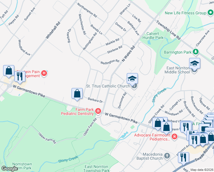 map of restaurants, bars, coffee shops, grocery stores, and more near 2926 Michele Drive in Eagleville