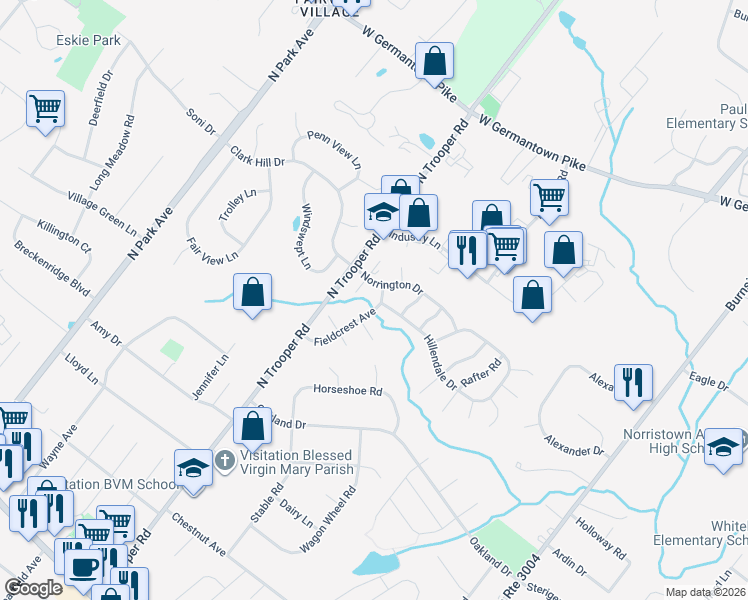 map of restaurants, bars, coffee shops, grocery stores, and more near 2473 Fieldcrest Avenue in Eagleville