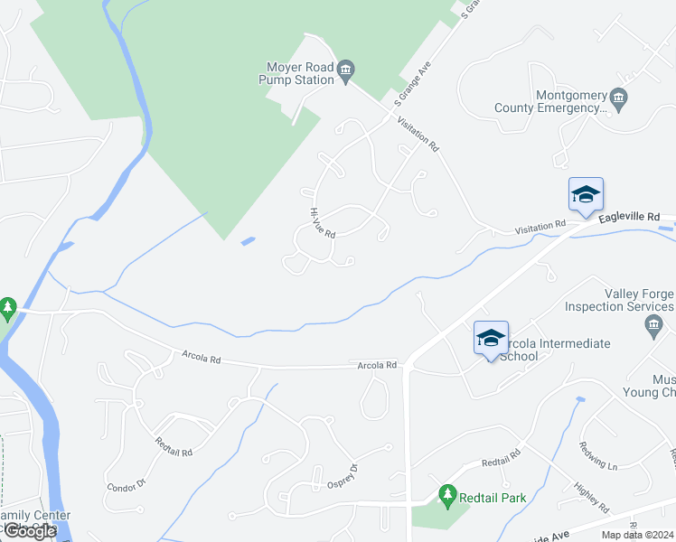 map of restaurants, bars, coffee shops, grocery stores, and more near 7009 Pleasant View Circle in Collegeville