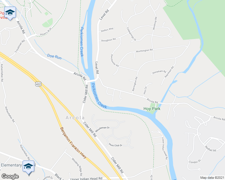 map of restaurants, bars, coffee shops, grocery stores, and more near 3596 Arcola Road in Collegeville