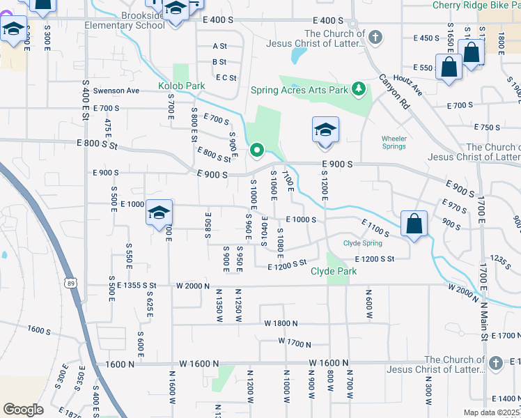map of restaurants, bars, coffee shops, grocery stores, and more near 911 East 1000 South in Springville