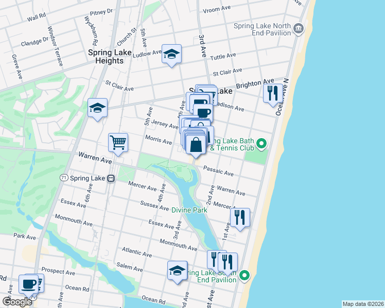 map of restaurants, bars, coffee shops, grocery stores, and more near 1114 3rd Avenue in Spring Lake