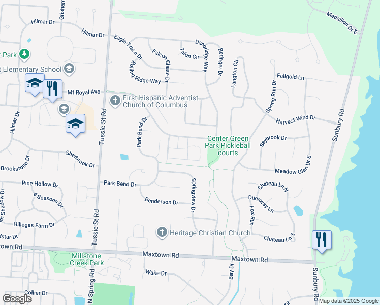 map of restaurants, bars, coffee shops, grocery stores, and more near 6599 Varick Lane in Westerville