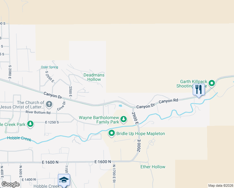 map of restaurants, bars, coffee shops, grocery stores, and more near 2881 Thirty Oaks Drive in Springville