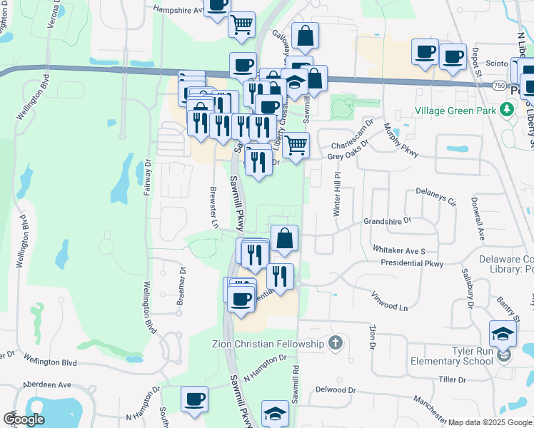 map of restaurants, bars, coffee shops, grocery stores, and more near 3891 Sandstone Circle in Powell