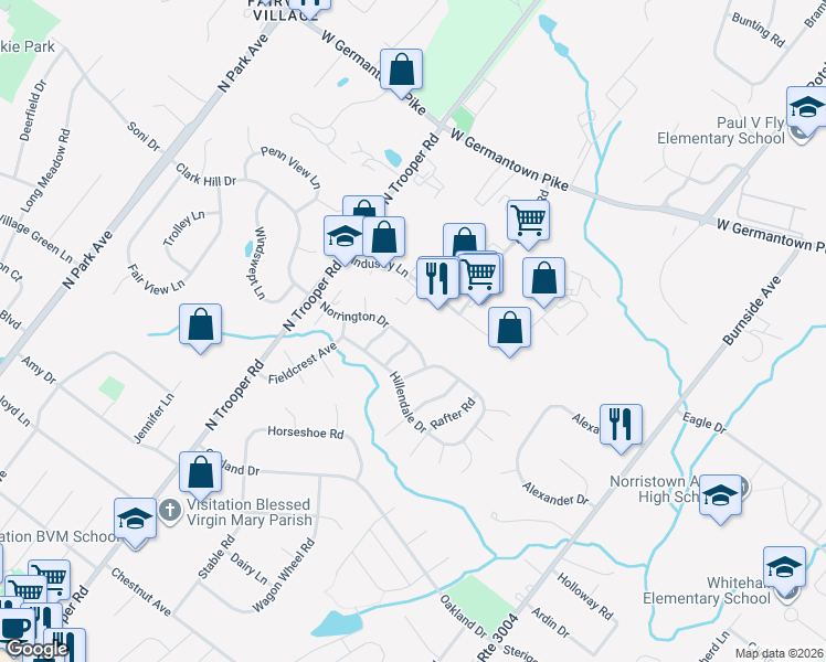 map of restaurants, bars, coffee shops, grocery stores, and more near 2451 Norrington Drive in Eagleville