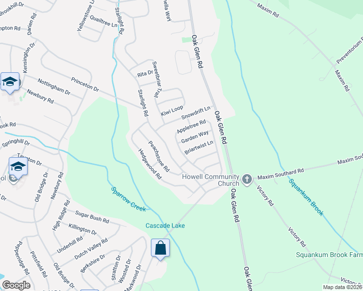map of restaurants, bars, coffee shops, grocery stores, and more near 25 Garden Way in Howell Township