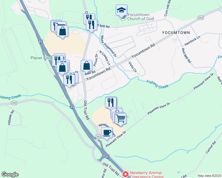 map of restaurants, bars, coffee shops, grocery stores, and more near 120 Conley Lane in Goldsboro