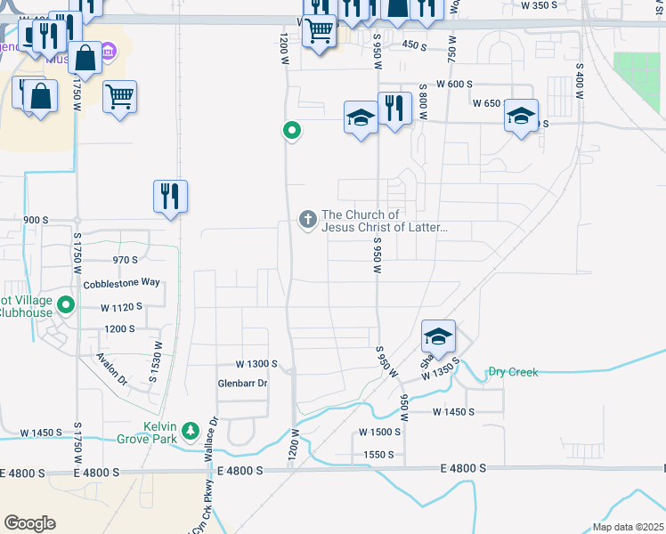 map of restaurants, bars, coffee shops, grocery stores, and more near 1097 1000 South in Springville
