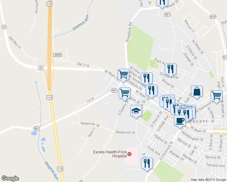 map of restaurants, bars, coffee shops, grocery stores, and more near 121 Morewood Street in Mount Pleasant