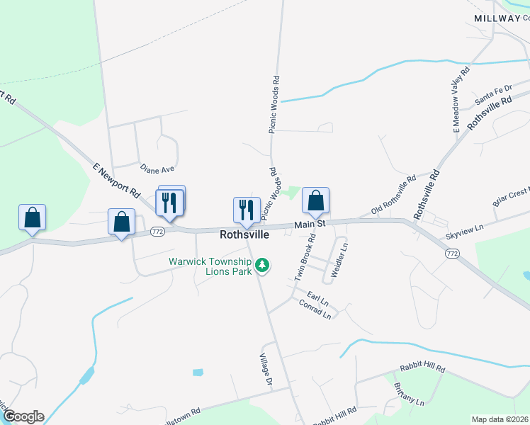 map of restaurants, bars, coffee shops, grocery stores, and more near 3 Picnic Woods Rd in Lititz