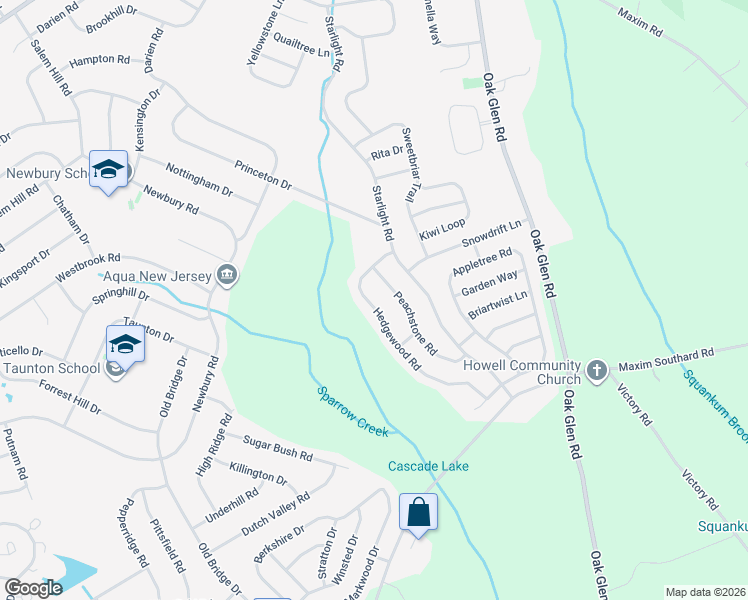 map of restaurants, bars, coffee shops, grocery stores, and more near 50 Hedgewood Road in Howell Township